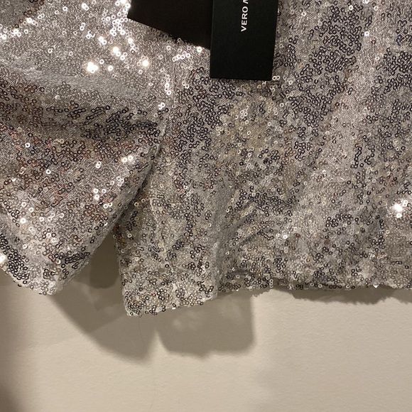 VERO MODA Women’s High Waist VMKAJE HW Shorts Sequin silver SHORTS Size XS - Picture 2 of 8